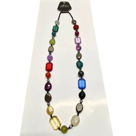 MKM Designs Fashion Necklace Faceted Plastic Beaded Multicolor 34" Boho NWT - Picture 2 of 15